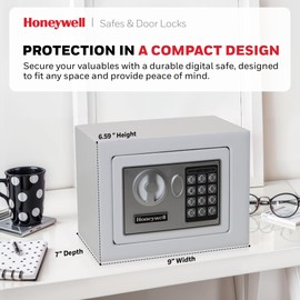 Honeywell Safes & Door Locks - Bolt Down Small Safe Box with Digital Lock for Home - Steel Security Electronic Lock Box - Cabinet & Door Design Safe with 2 Keys - 0.17-Cubic Feet - White - 5005W