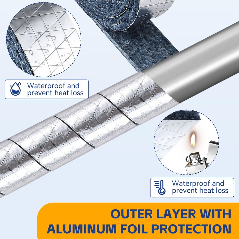 Saillong Pipe Wrap Insulation, 15 Ft Foil Backed & Natural