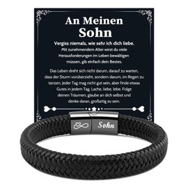 VU100 Ich Liebe Dich Gifts for Men, An Meinen Sohn/Mann Leather Bracelet Men's with Engraving Birthday Christmas Gift for Him Boyfriend Husband Son Valentine's Day Anniversary Gift for Him, Leather,
