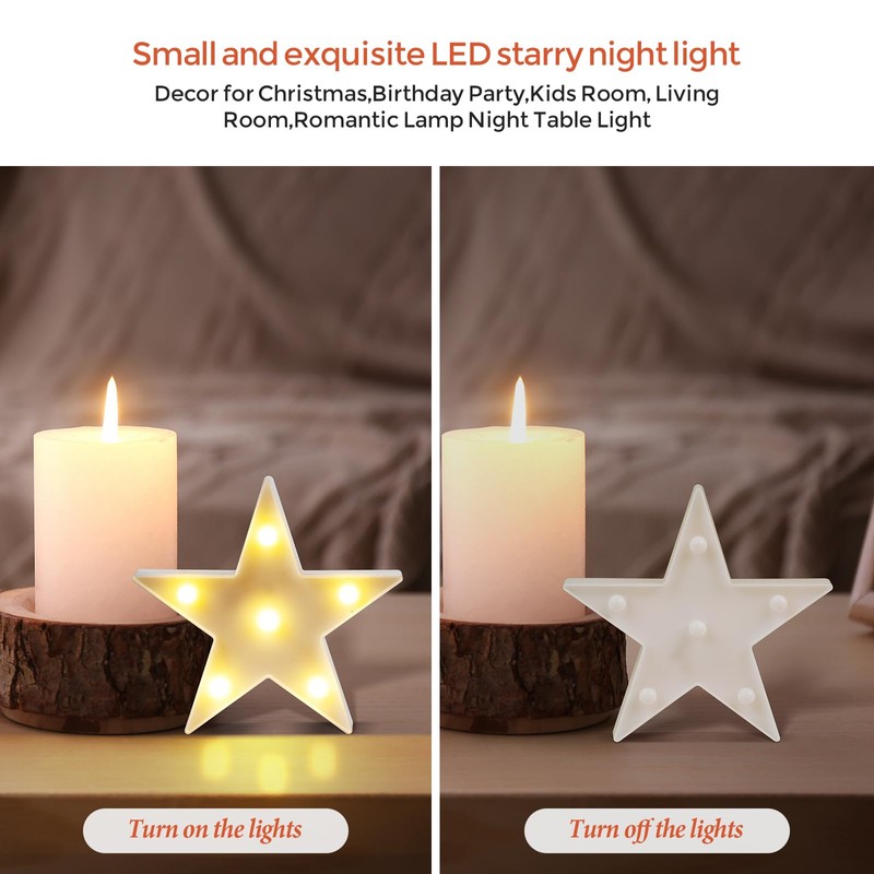 6 Pcs LED Star Lights,Star Shaped Night lamp,Hangable (White)