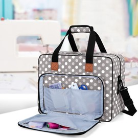 Luxja Sewing Machine Tote Bag with Sewing Accessory Storage, Cushioned, Portable, Gray with Dots