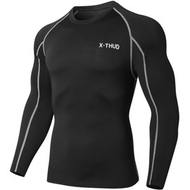 Men's Compression Shirts Long Sleeve UPF SPF Rash Guard Workout Base Layer Undershirt Gear Summer Black L