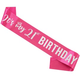 It’s My 21st Birthday Sash,21st Birthday Sash,Glitter Letter 21st Birthday Sash for Girls,Happy 21st Birthday Party Decorations,Hot Pink