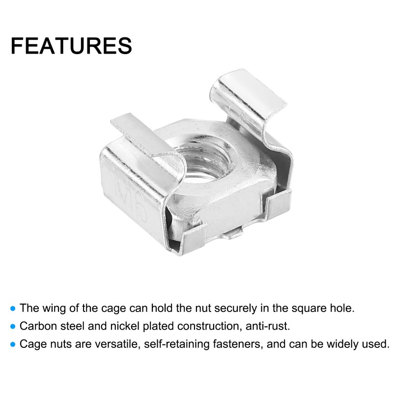 QUARKZMAN M6 x 1mm Cage Nuts, 50 Pieces Snap-in Cage