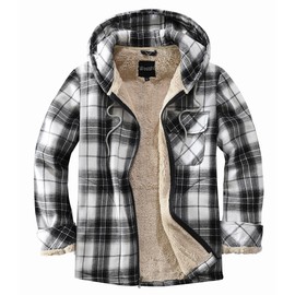 Elesuit Men's Full Zip Fleece Flannel Jackets Shirt Plaid Cotton Hoodies Soft Warm Coat for Men with Hood Black Large