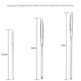 Darning Needles Sewing Needles Set of 12 Blunt Needles, Embroidery Needles, Large-Eyed Blunt Needles, Large-Eyed Straight Needles (5.2 cm, 6 cm, 7 cm) with Transparent Bottle (12 Pieces)