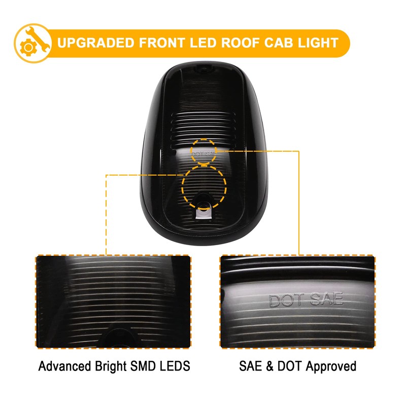 R&F Auto 5Pcs Smoked LED Cab Roof Marker Lights Compatible