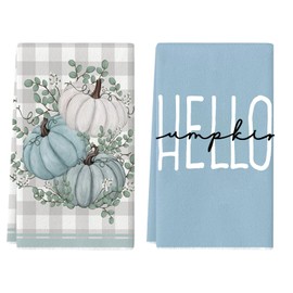 AIYONG 2 Stück Küchentücher Geschirrtücher, Kürbisse Blumen Blätter Herbst, 18 in x 26 in Küche Tisch Dekoration Drinnen Urlaub Party Dekor 43x66cm für Thanksgiving Zuhause Küche Kochen Reinigung