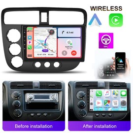 9 Inch Android 13 Car Stereo for Honda Civic 2000-2005 IPS Touch Screen Double Din Car Audio Receiver w/Wireless Carplay Android Auto GPS Navigation WiFi SWC BT Mirror Link Backup Camera Mic, 2+32G