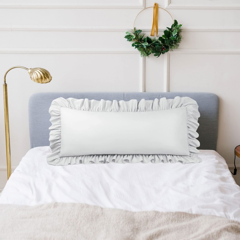 PiccoCasa Soft Microfiber Plain Bolster Pillowcase with Decorative Ruffle and
