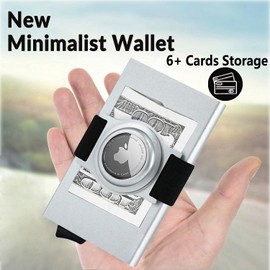 YWHBK Minimalist Credit Card Holder Wallet for Men | Slim RFID Blocking Pop up Wallet Metal Card Case Front Pocket Aluminum Airtag Case Wallet | Gifts for Him(Silver)