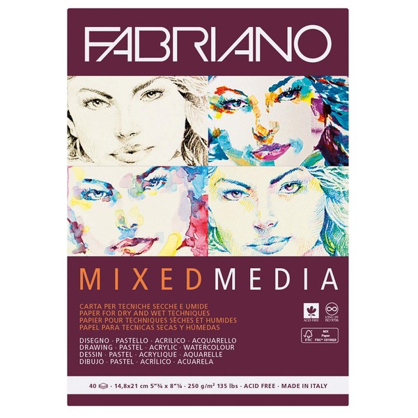 Fabriano Mixed Media Block A5 Sheets 40 250 Gr. Natural Grain