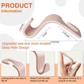 KULOLO Car Seat Hooks & Purse Holder - 4 Pack Boxed,55 lb Heavy Duty,Eco PP Car Hooks for Purse/Bag/Baby Gear/Gym Bag/Groceries/Cup/,Fits 0.32-0.55”Car Headrest Rods (Pink)