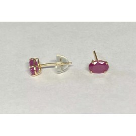 Unbranded 14KT Yellow Gold 1CTW 6 x 4mm Genuine Oval Ruby Post Earrings