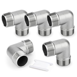 ERGAOBOY Pack of 5 304 Stainless Steel 90 Degree Male Thread Pipe Fitting 1/2 Inch BSP Male Thread Pipe Fitting