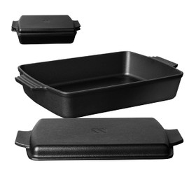 Northriver Casting 2-In-1 Pre Seasoned Cast Iron Dutch Oven With Skillet Lid,Casserole Dish,Rectangular Baking Pan,Griddle Pot Set, 6QT, 9"x13"