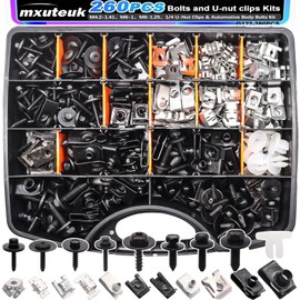 mxuteuk 260PCS U-Nut Clips & Automotive Body Fender Bolts Kit,for Most Cars Fender,Engine Undertray Cover, Engine Cover & Bumper Fender Liner