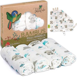 Tabalino® Wonderfully Soft Bamboo Muslin Nappies / Burp Cloths - 80 x 80 cm - Pack of 4 - Set comes with a Free Comfort Blanket - Double Woven Boys’ & Girls’ Baby Muslin Nappies / Cloth Nappies / Molton - 30% Cotton Teddy