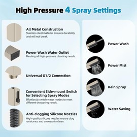Hibbent cUPC Certified High Pressure 10'' Rainfall Shower Head, Showerhead Combo with 4-mode Handheld Spray, 12'' Adjustable Extension Arm, Extension Bar, Easy Reach Holder, 71'' Hose, Brushed Nickel