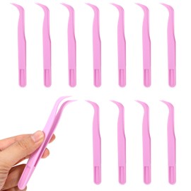 Bruislard 12 Piece Plastic Tweezers for Crafts 4.5'' Long Bent Tweezers Beads Tweezers Stickers Tweezers for DIY Bead Jewelry Making Baking Decoration Craftings