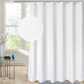AooHome 72x78 Inch White Shower Curtain, Extra Long Fabric Bathroom Curtain Waffle Weave Design with Hooks, Weighted Hem, Heavy Duty, Water Repellent, 72 Width by 78 Height Inch
