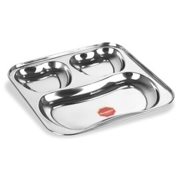 Sumeet Stainless Steel 3 in 1 Pav Bhaji Plate / Compartment Plate 24.5cm Dia