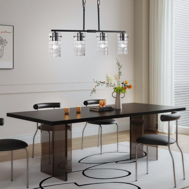 Cainjiazh 4-Light Black Chandelier, Modern Farmhouse-Style Pendant Light Kitchen Island