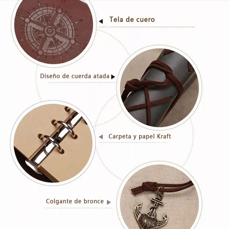 Libreta Vintage Diario De Viaje Cuero Retro, Notas O Dibujo.