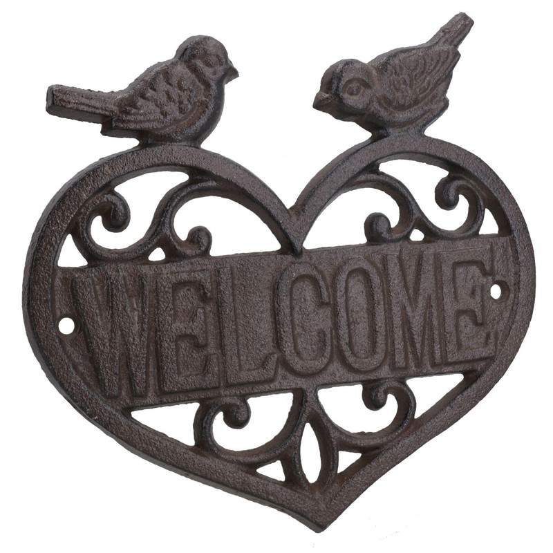 Welcome Birds Cast Iron Sign Plaque Door Wall House Gate