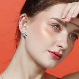 Cute Opal Airplane Small Stud Earrings for Women Sterling Silver Plated Aircraft Plane Cartilage Hypoallergenic Studs Earring Minimalist Jewelry Birthday Vacation (Blue)