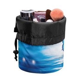 Poceacles Drawstring Makeup Bag Travel Cosmetic Bag Pouch, Multi-functional Toiletry Bucket Pouch Organizer Storage Pocket for Women, Blue Butterfly Water Ripples