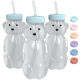 Honey Bear Straw Cup for Babies 3 pack; 8oz straw bear cup with improved safety lid design; honeybear baby cup straw; honey bear cup and honey bear bottle. Straw therapy learning cup. (Blizzard-AQUA)