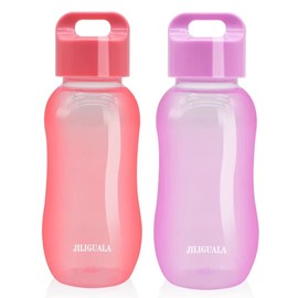 JILIGUALA Plastic Coffee Travel Mugs Water Bottle Sports Water Bottle Cup for Milk, Coffee, Tea, Juice Size 350ml (12oz), Pink&Purple Pack Of 2