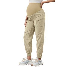 PACBREEZE Women's Maternity Cargo Joggers Quick-Dry Hiking Pants Active Outdoor Casual Pregnancy Sweatpants (Khaki, Large)