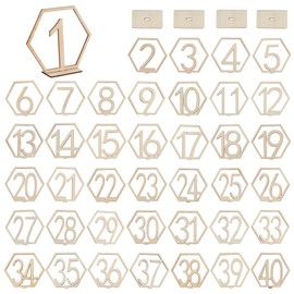 OLYCRAFT 40 Pcs Wooden Table Numbers Wooden Table Number Sign Stand 1~40 Wedding Table Numbers Wooden Hexagon Table Numbers Double Sided Sign for Wedding Party Table Card Stand Decoration