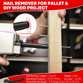 KEENTECH Pneumatic Nail Remover, Professional Heavy Duty Air Punch Nailer, Denailer Air Gun with Dual Safety Trigger for Straight and Bent Nail, 9-16 Gauge nail remover tool for Wood Workpiece, Pallet