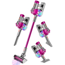 BLAXTEM 4-in-1 Kids Toy Vacuum That Really Works, Toddler Pretend Play Cleaning Set with Real Suction, Toys Working Cleaner Birthday Idea for 3 4 5 6 7+ Year Girl Boy (Rose Red)