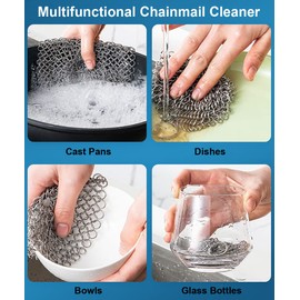 SUJAYU Cast Iron Cleaner, 7 Inch 316L Stainless Steel Chainmail Scrubber for Cast Iron Pan Skillet Dutch Dishes Seasoning Protection Cookware Accessories