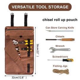 tool roll up bag, Waxed Canvas Roll Up Tool Bag, Heavt Duty Tool Organizer Portable Tool Storage Bags +1 Zipper Wrench Pouch - Tools Bags Mens gifts for him/Mechanic