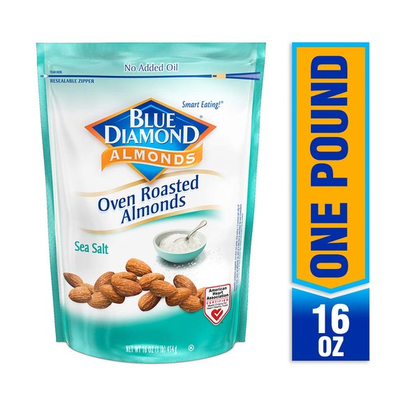 Blue Diamond Almonds, Oven Roasted Sea Salt, 16 Ounce