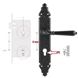 ALSTEN TECH Door Fitting Handle Set Door Handle BB PZ WC Black Door Handle Wrought Iron (72 PZ - Profile Cylinder)