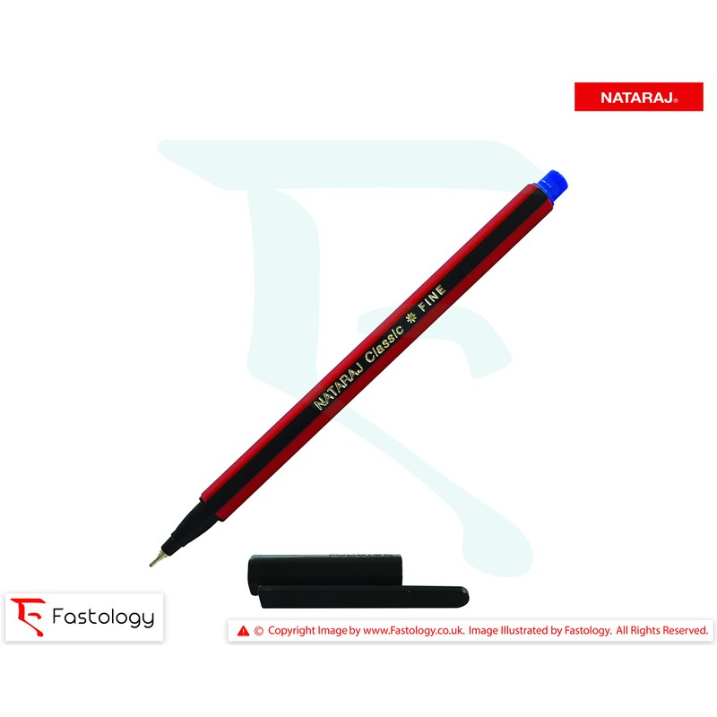 20 x 0.7mm Fine Tipped NATARAJ Classic BLUE Ballpoint Pens