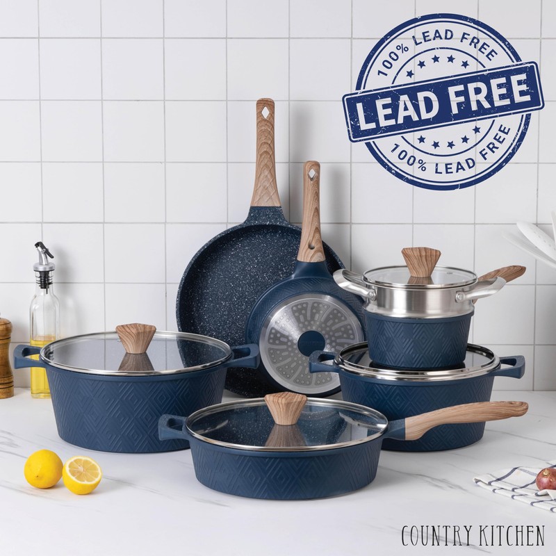 Country Kitchen Non-Stick Cast Aluminum Cookware Set - Durable Kitchen