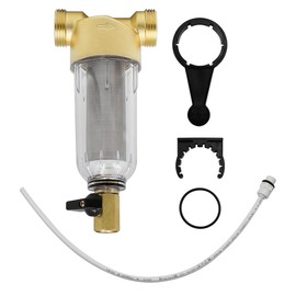 POFET Water Filter, 1 Inch Water Pre-Filter, Sediment Filter with 3/4 Inch Adapter, Flushable Fine Filter for Well Water Hose Sediment Filter