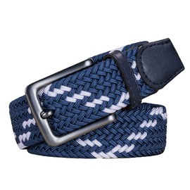 AGEA Elastic Stretch Woven Braided Waist Belt for Men and Women (Waist 32"-35", White Blue)