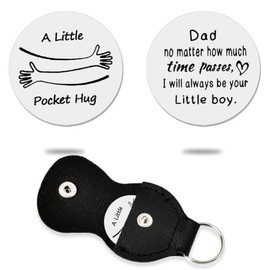 Pocket Hug Token Gifts Keychain for Dad from Son to My Dad Coin Keychain with Leather Protective Case Daddy Dad Gifts for Christmas Birthday Fathers Day Dad I Will Always Be Your Little Boy Key Chain