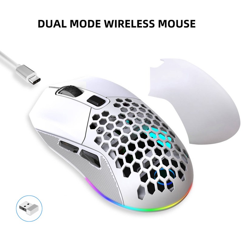 Wireless Mouse 2.4G Or BT5.1 Adjustable DPI Hollowed Out RGB