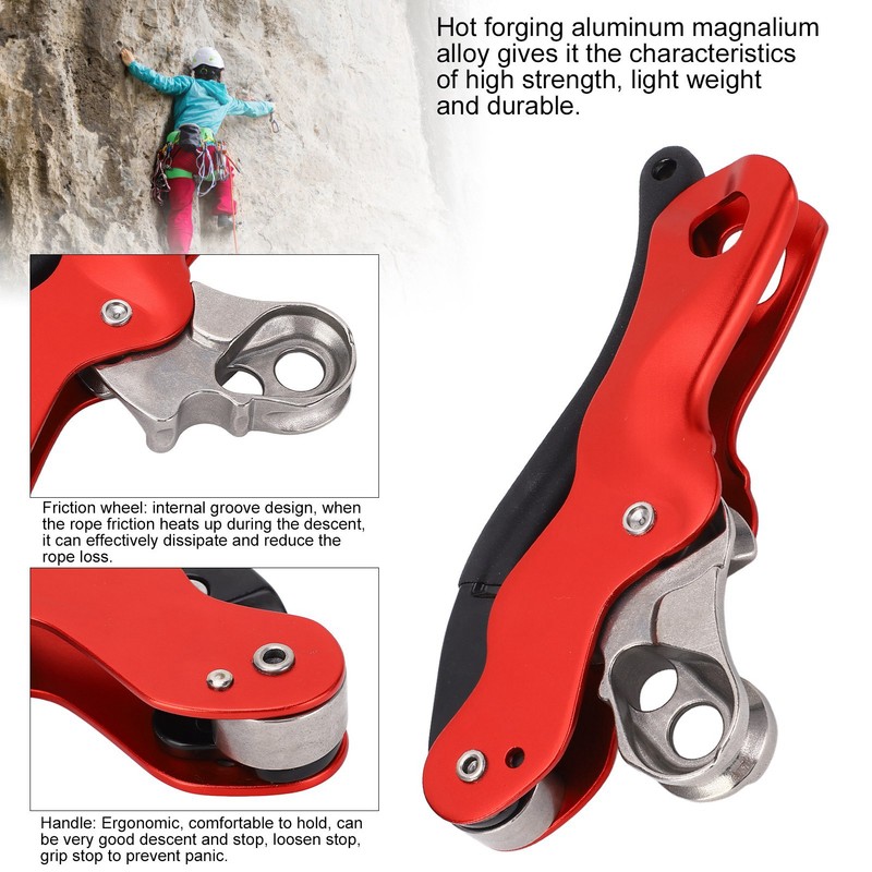 Aluminum Magnalium Alloy Self‑Braking Stop Descender for 10‑12mm Rope Climbing