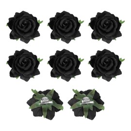 MECCANIXITY 8 Pcs Rose Flower Hair Clips 4 Inch Flower Hair Pins Flower Brooch for Women Hair Accessories Black