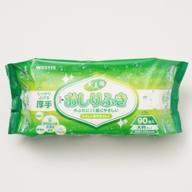 WS5115 Wet Wipes for Adults, 90 Pieces, Thick, Large Size, Non-Flushable Type